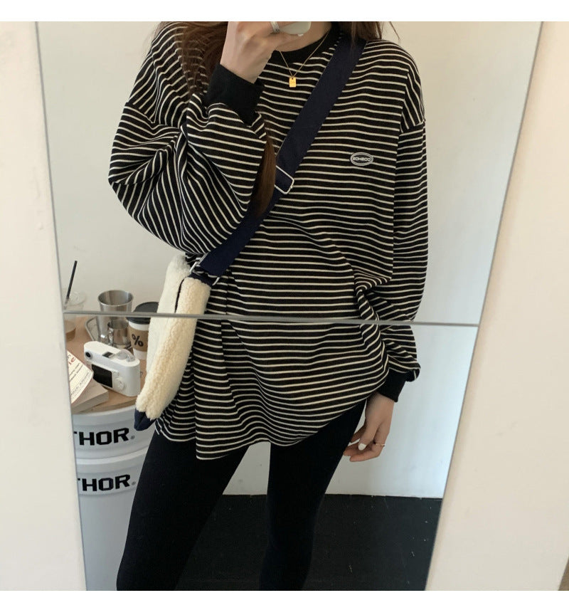 Striped Oversized Long-Sleeve Pullover Sweater