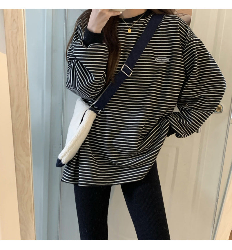Striped Oversized Long-Sleeve Pullover Sweater