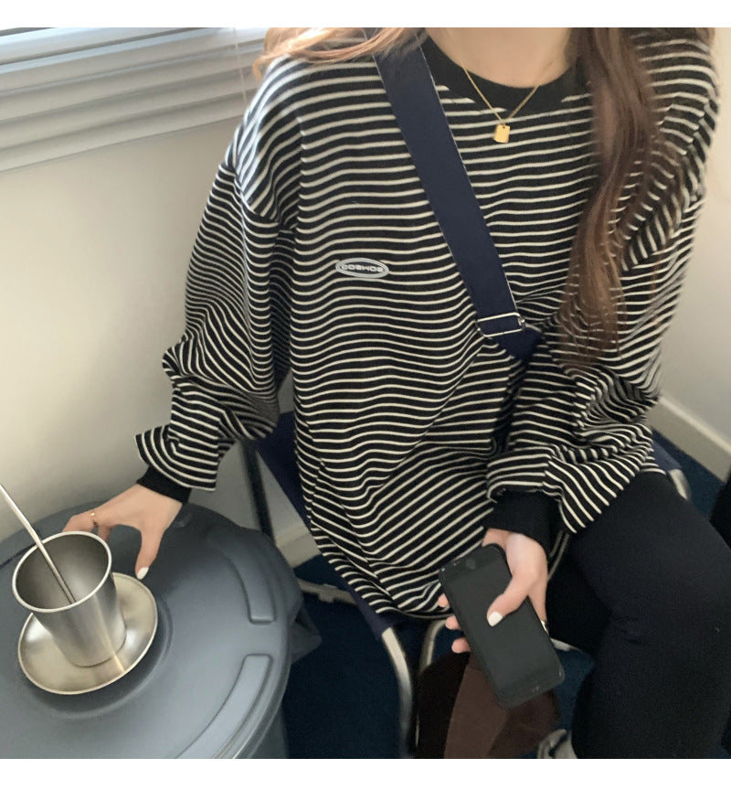 Striped Oversized Long-Sleeve Pullover Sweater