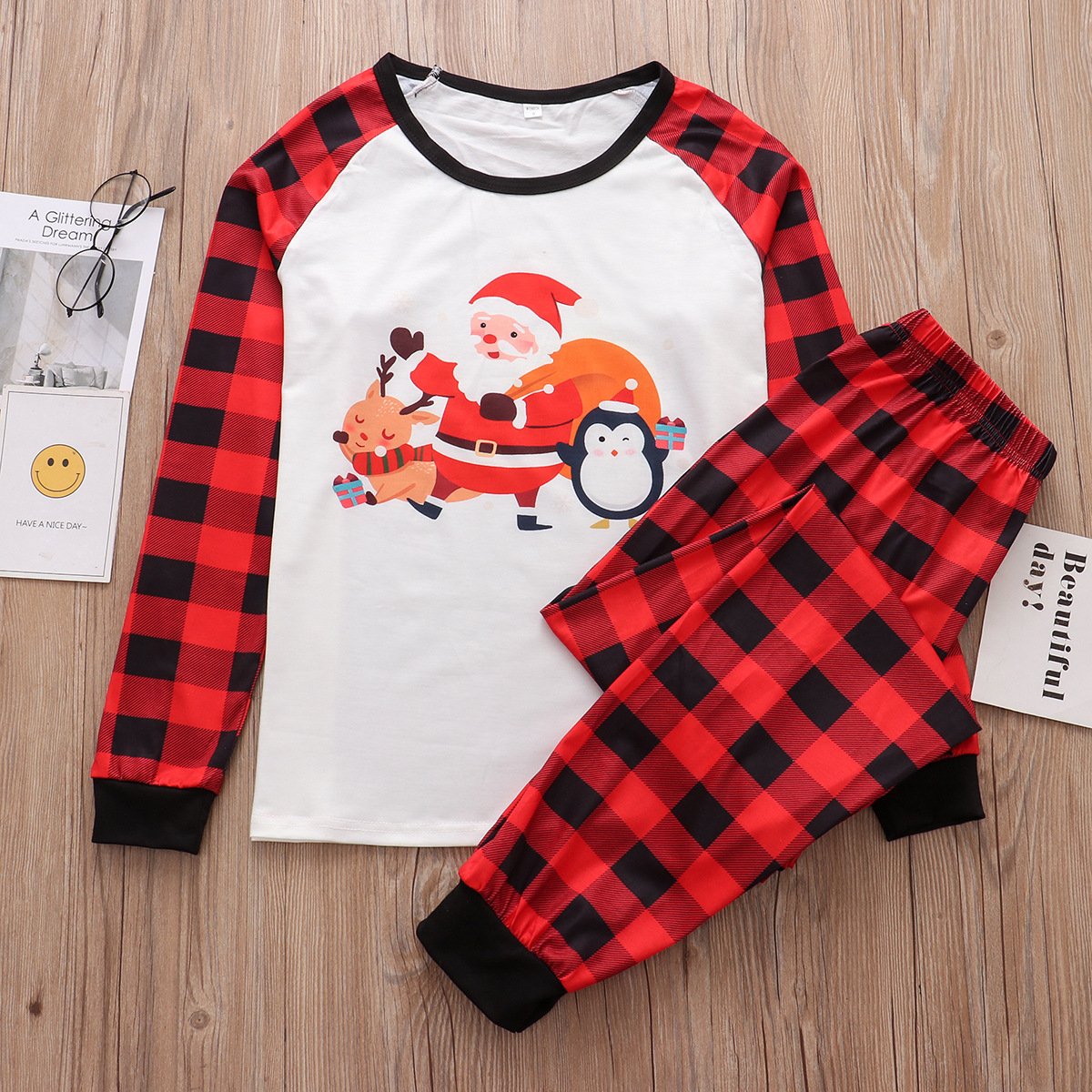 Cozy Family Plaid Suit Set - Parent & Child Cartoon Homewear