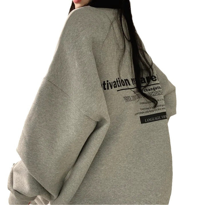 Plus Size Fleece-Lined Loose Hoodie for Women