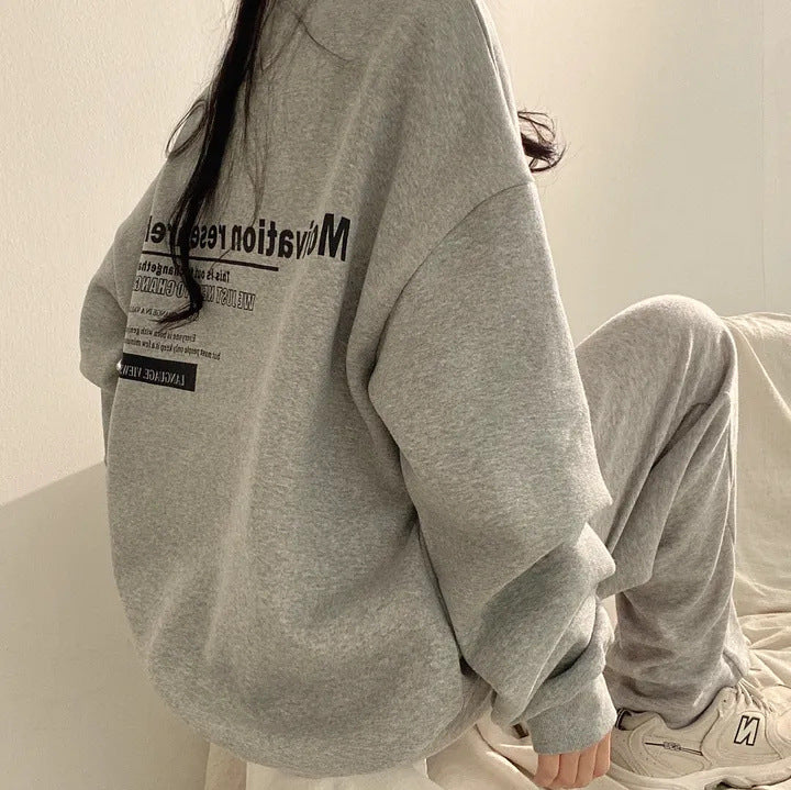Plus Size Fleece-Lined Loose Hoodie for Women