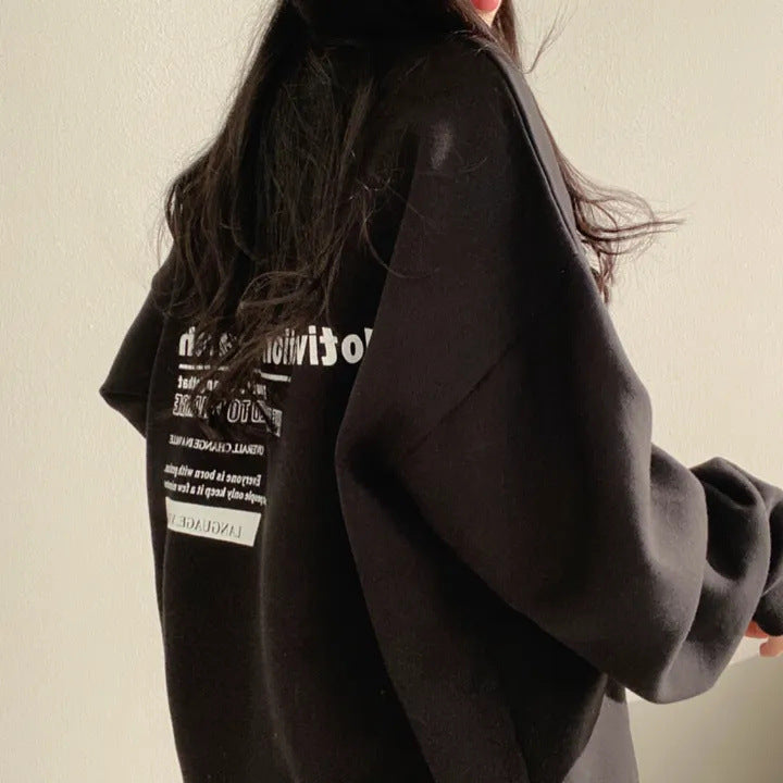 Plus Size Fleece-Lined Loose Hoodie for Women