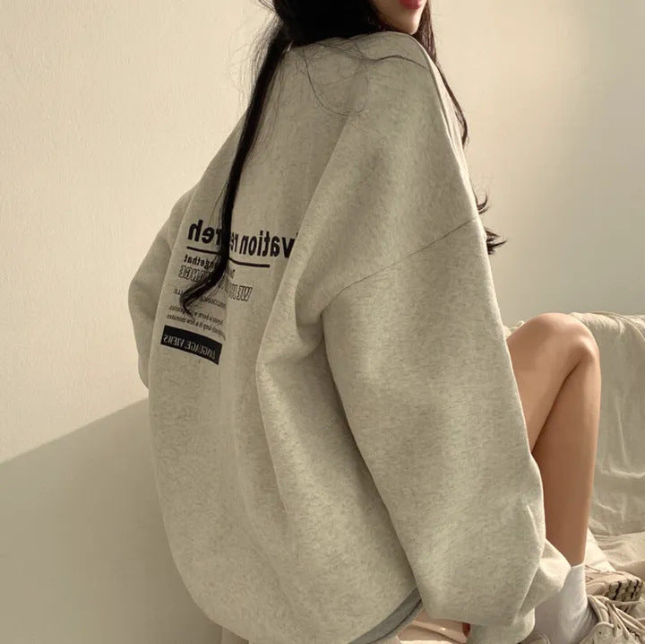 Plus Size Fleece-Lined Loose Hoodie for Women