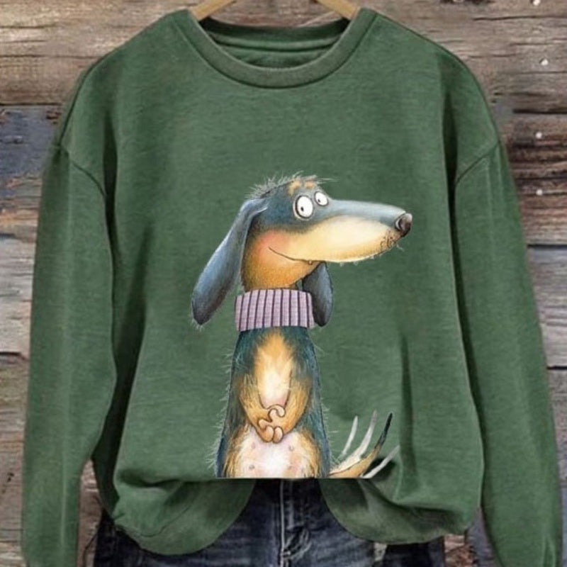 Casual Cartoon Print Long Sleeve Women's Round Neck Sweatshirt