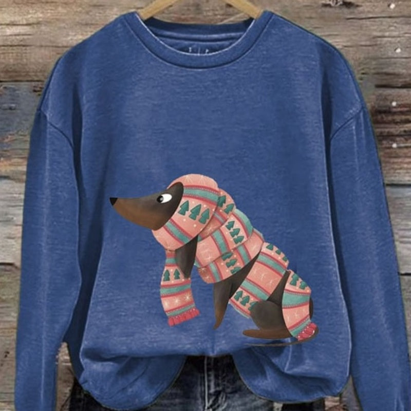 Casual Cartoon Print Long Sleeve Women's Round Neck Sweatshirt