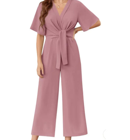 V-Neck Minimalist Short-Sleeve Jumpsuit