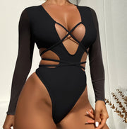 Women's Solid Long-Sleeve One-Piece Swimsuit
