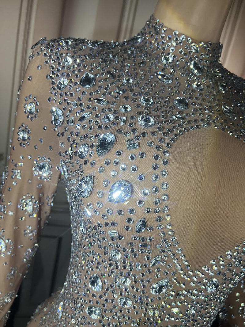 Nightclub Bar Party Sheer Cutout Rhinestone Jumpsuit