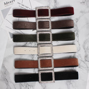 Elegant Women's Wide Fur Belt with Diamond Buckle