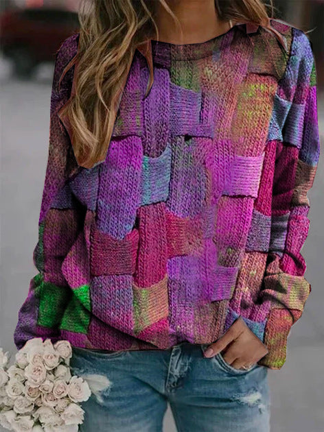Women's 3D Printed Loose Round Neck Fashion Sweater