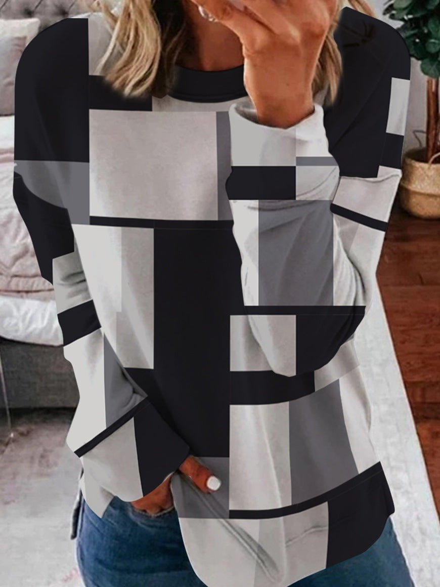 Women's 3D Printed Loose Round Neck Fashion Sweater