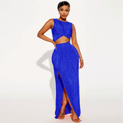 Women's Slit Dress Two-piece Set, Street Hipster Style