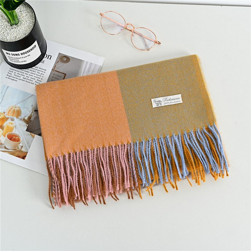 Warm Cashmere-Style Plaid Tassel Scarf for Women