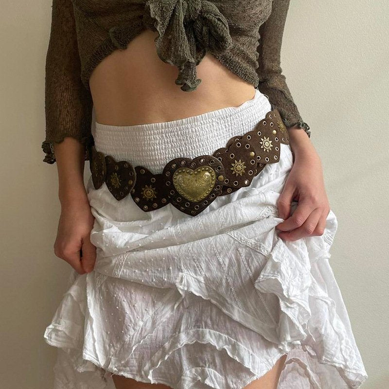Retro Brown Belt with Heart Buckle