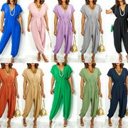 Women's V-neck Harem Pants Wide Leg Loose Fit