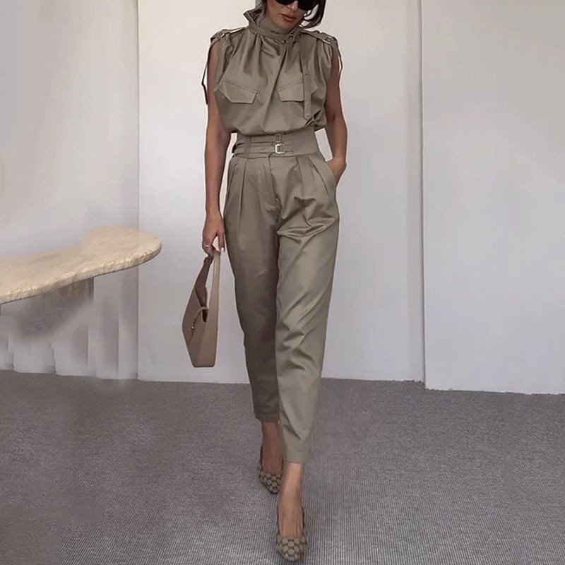 Waist Slimming Jumpsuit with Belt Decoration