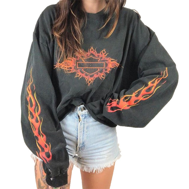 Women's Printed Round Neck Long Sleeve Knit Sweater
