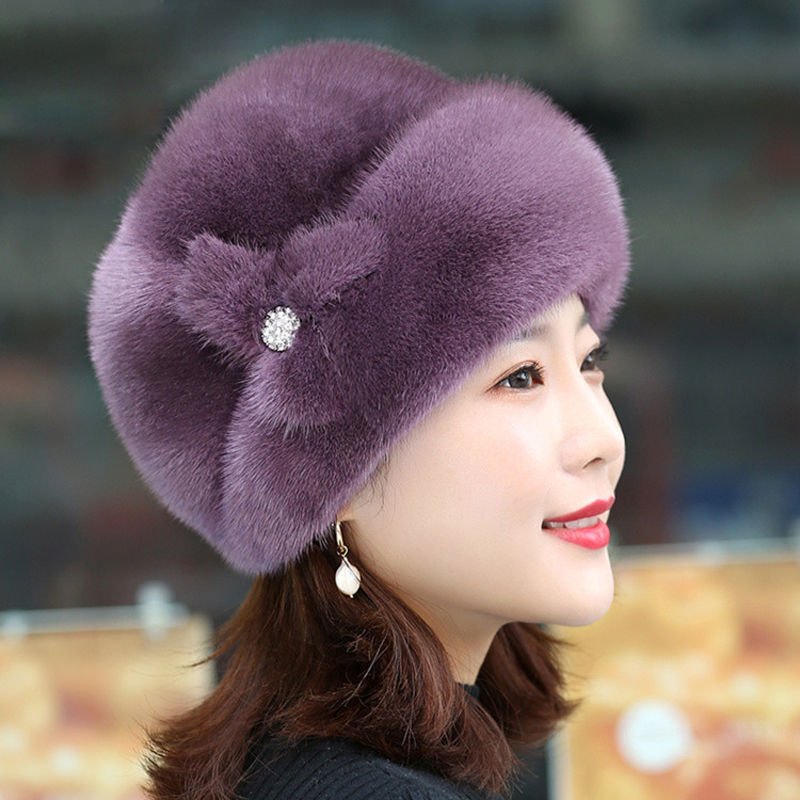 Warm Women's Fur Top Hat for Winter