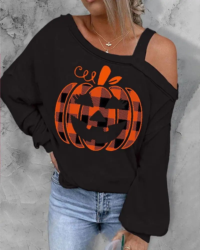 Halloween Christmas Pumpkin Printed Thin Sweater For Women