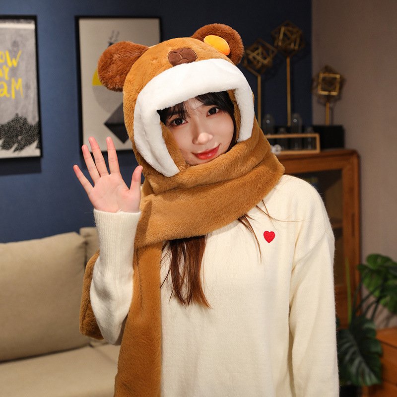 Winter Cute Bear Hat Scarf Gloves Set for Women