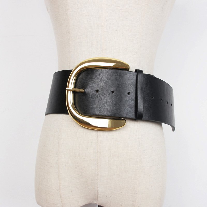 Wide Waist Seal Belt for Women - Adjustable Imitation Leather Belt