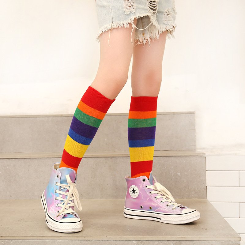 Rainbow Mid-Calf Socks for Women