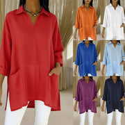 Womens Fashion Solid-color Pocket Shirt With A Loose-fitting Collar