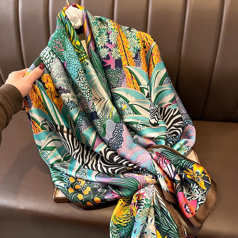Vintage Green Silk Scarf for Women