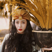 Vintage Gold Velvet Travel Headscarf Hat for Women