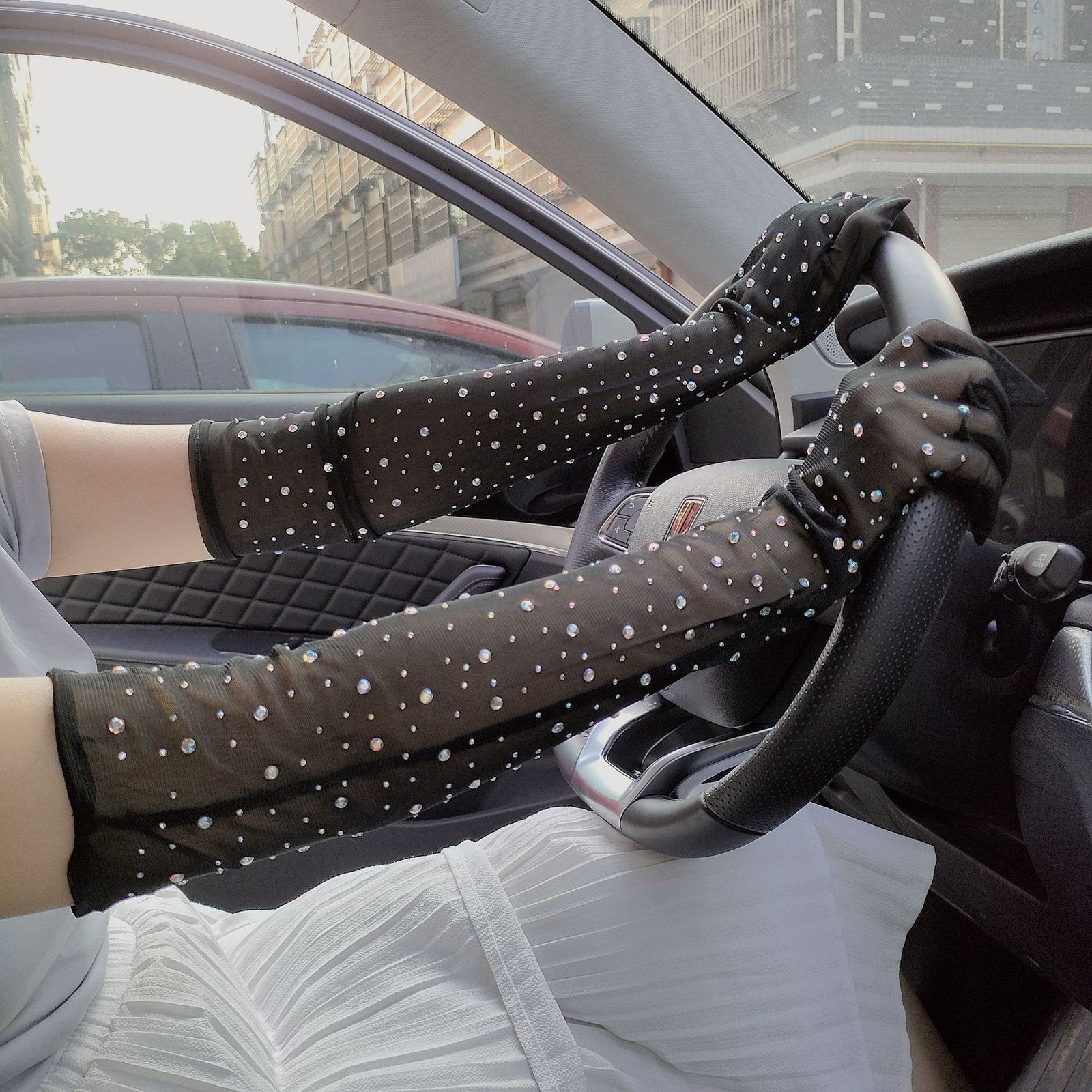 Add Glamour with Rhinestone Lace Gloves for Halloween Cosplay