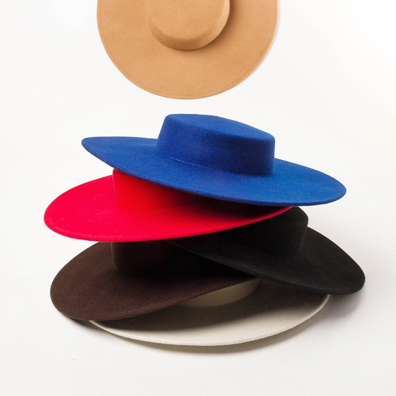 Vintage Woolen Flat Top Bowler Hat for Women