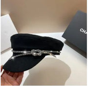 Navy Rhinestone Woolen Hat for Women - Windproof & Sunshade