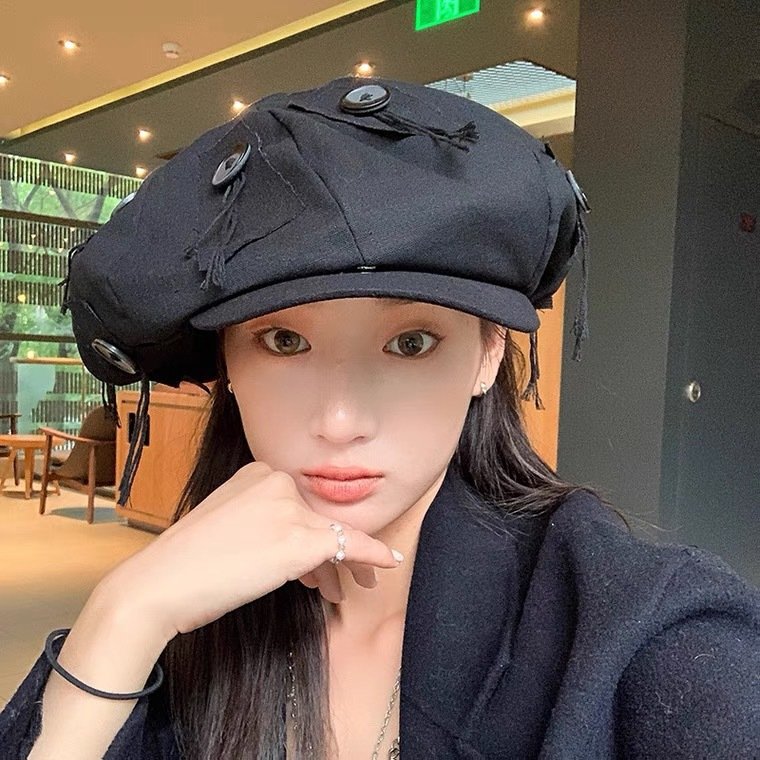 Hip Hop Beret for Women - Khaki Flat Top Cap