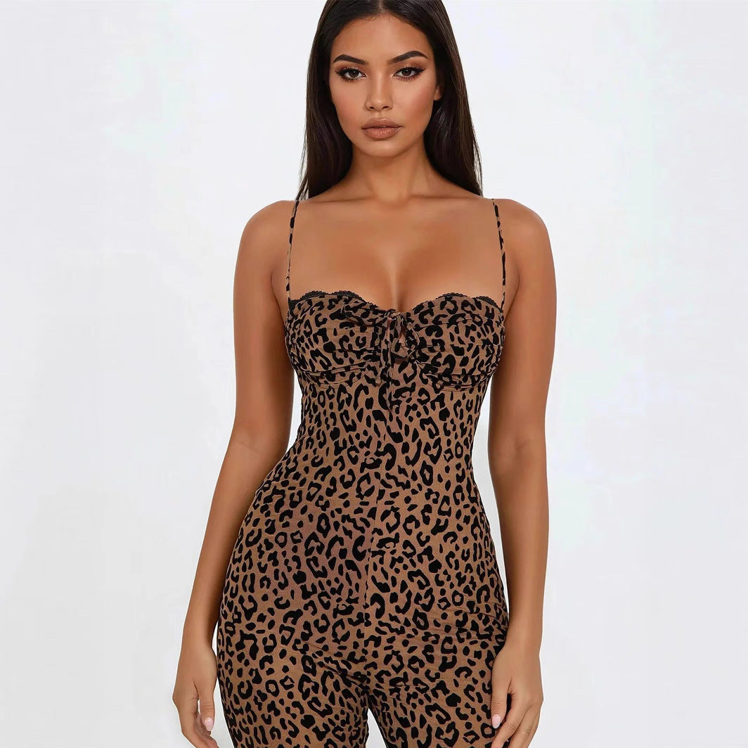 Leopard Print Backless Slim Fit Jumpsuit