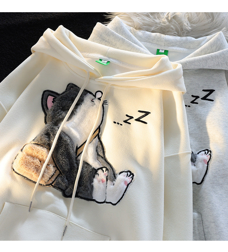 Cozy Flocked Ragdoll Couple's Hooded Sweater Jacket