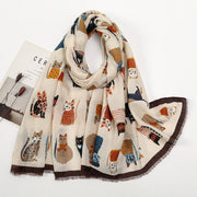Warm Cartoon Cat Polyester Scarf for Women