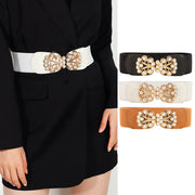 Multi-Colored Elastic Belt with Pearl Metal Buckle