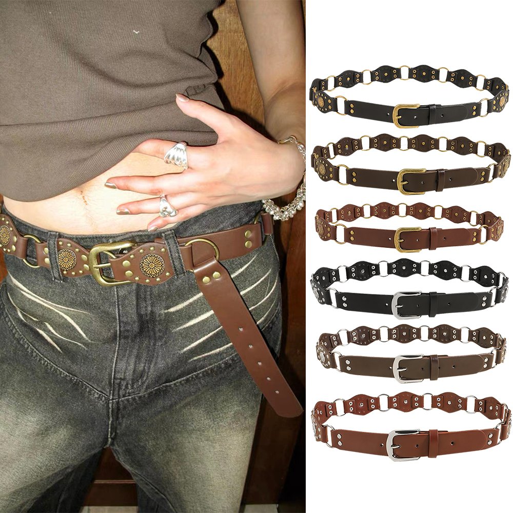Riveted Metal Buckle Belts for Men and Women