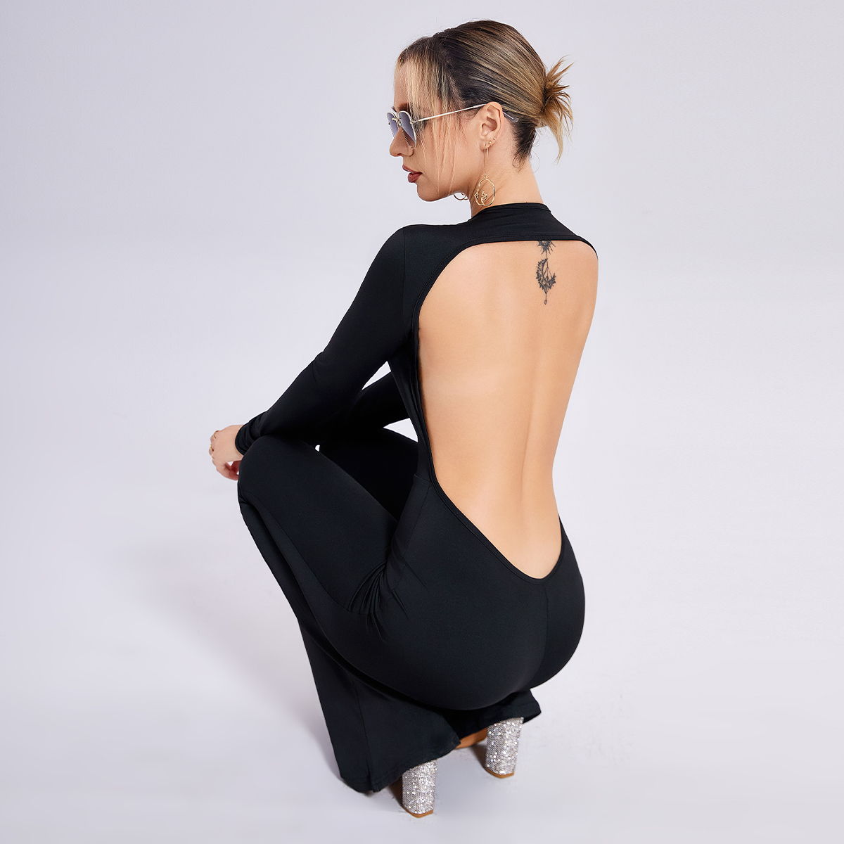 Slim-fit Straight-leg Jumpsuit for Women - Long Sleeve