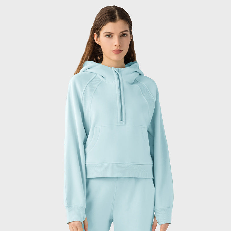 Autumn And Winter Hoodie Half Zipper Sweater Women's Short Casual Loose All-Match Sports Top