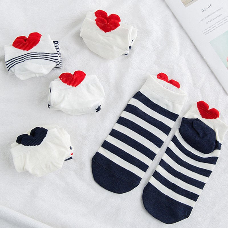 3D Love Plaid Ankle Socks for Women