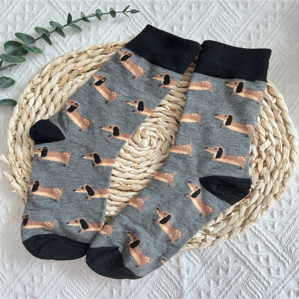 Gray Cartoon Puppy Socks for Women