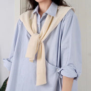 Stay Warm in Style Navy Blue to Sky Blue Knitted Shawl