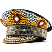 Women's Flat Top Party Hat with Gold Diamond Embroidery