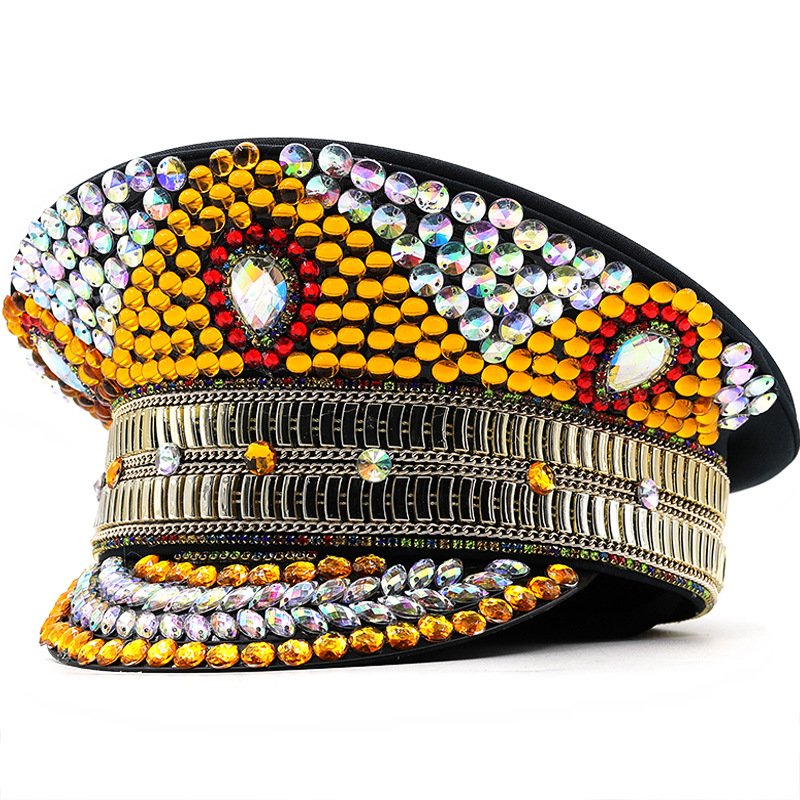 Women's Flat Top Party Hat with Gold Diamond Embroidery