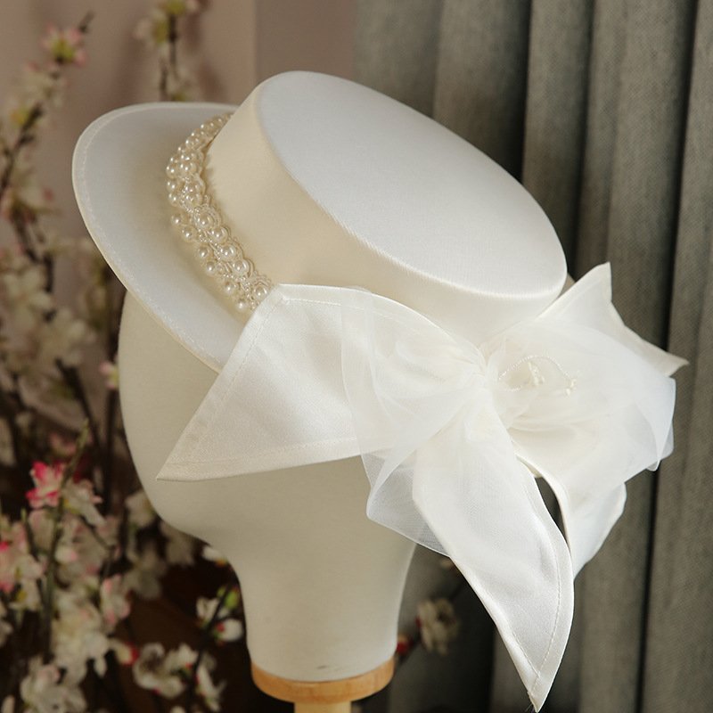 Elegant Pearl Flat Top Hat for Women