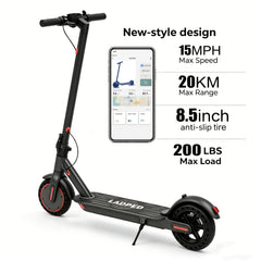 Smart App Controlled Foldable Adult E‑Scooter, 350W Motor, Long Range, 8.5" Anti‑Slip Solid Tires, LCD Dashboard, 3 Speed Settings, Dual Brakes, LED Front & Rear Lights, Aluminum Alloy Frame, 265 lb Weight Capacity