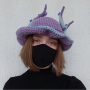 Warm Knitted Devil Horn Hat for Women - Purple, Black
