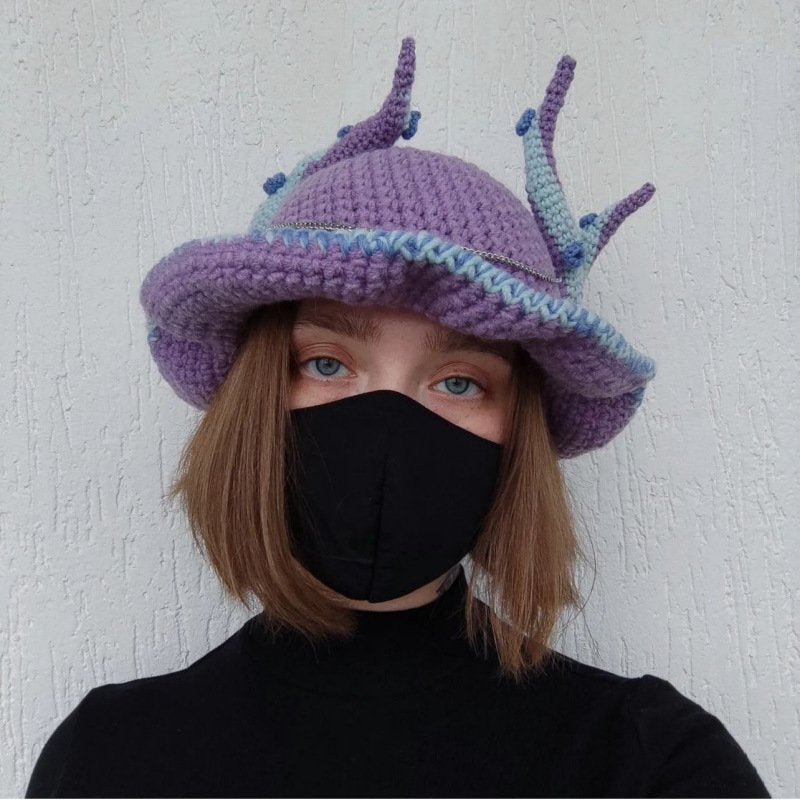 Warm Knitted Devil Horn Hat for Women - Purple, Black